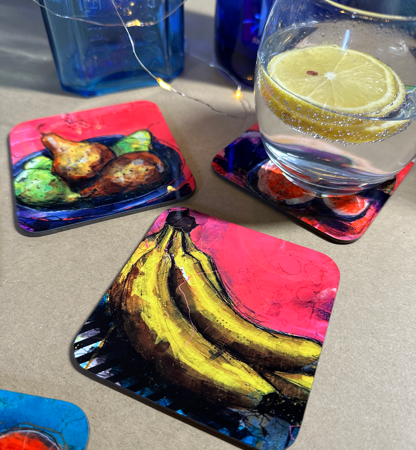 Set of 4 Colourful Still Life Art Coasters
