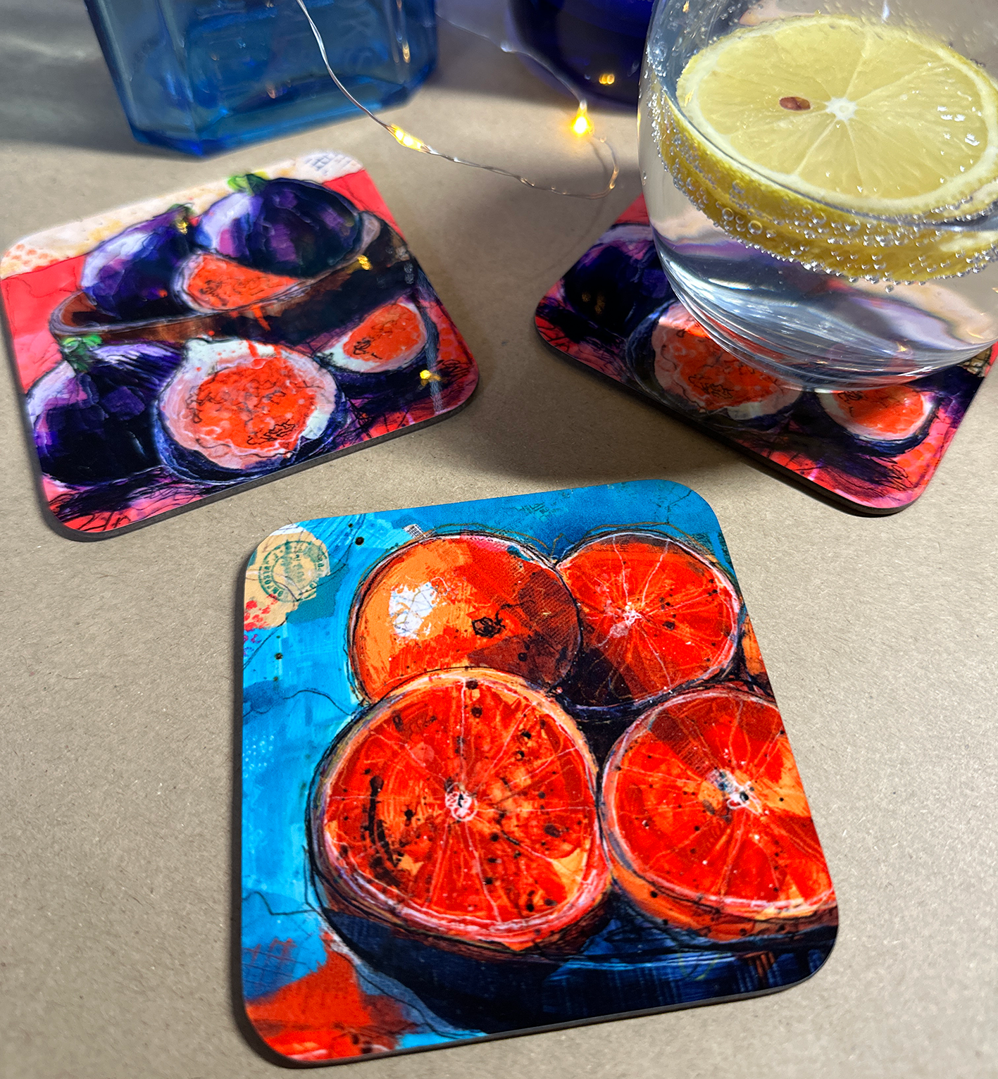 Set of 4 Colourful Still Life Art Coasters