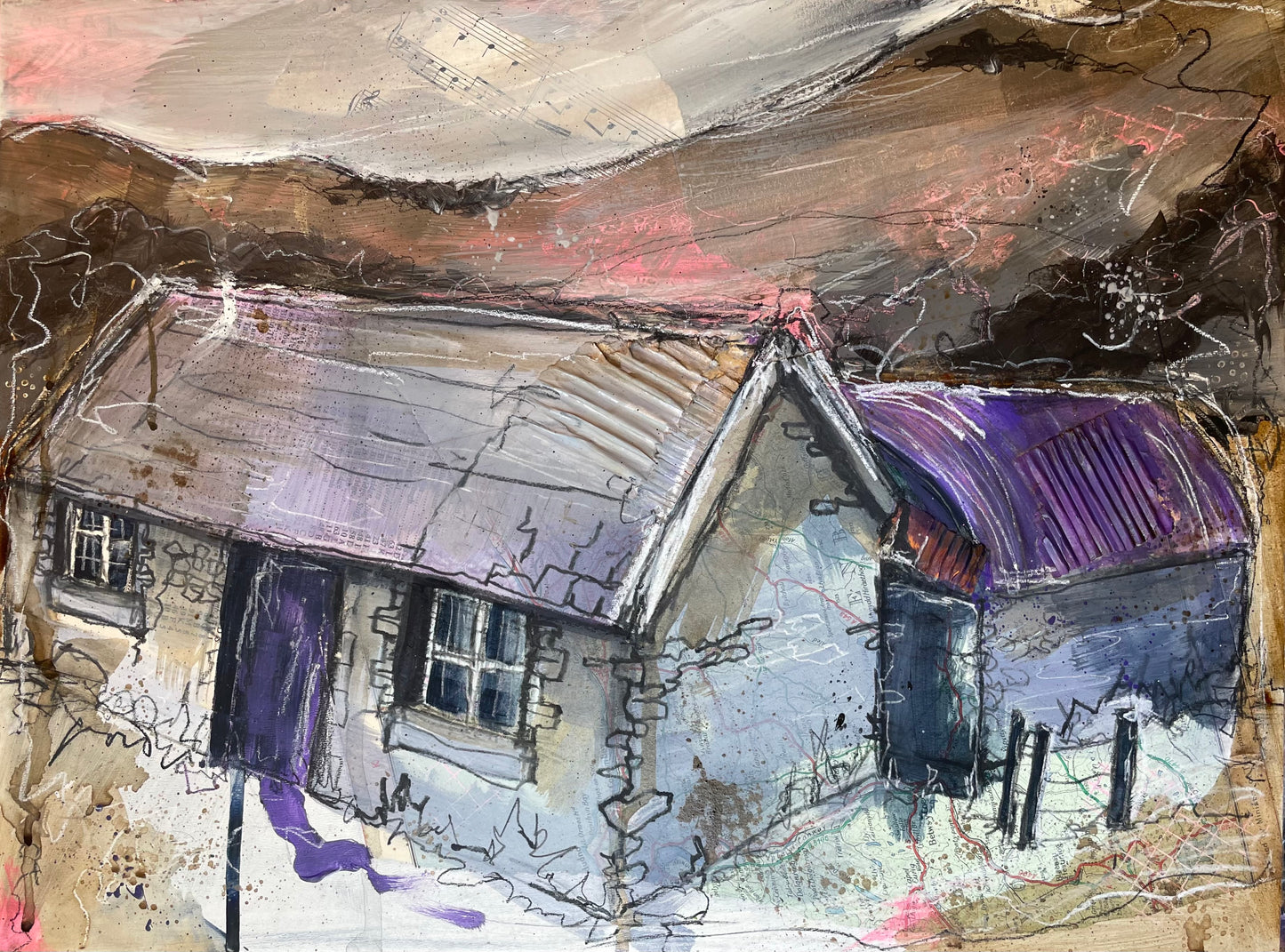'Farm Buildings at Dusk' [Original Painting]